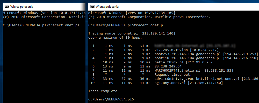 tracert onet.pl